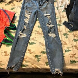 American Eagle Outfitters Blue Skinny Distressed Jeans